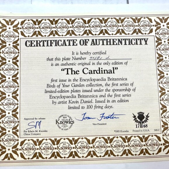 Vintage Knowles Plate Birds Of Your Garden, The Cardinal, 8.5 - Picture 4 of 4